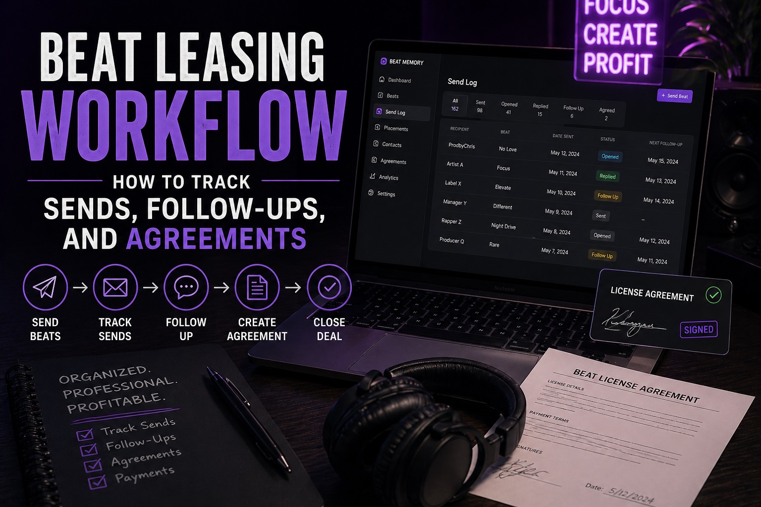 Artwork for beat leasing workflow and producer follow-up tracking